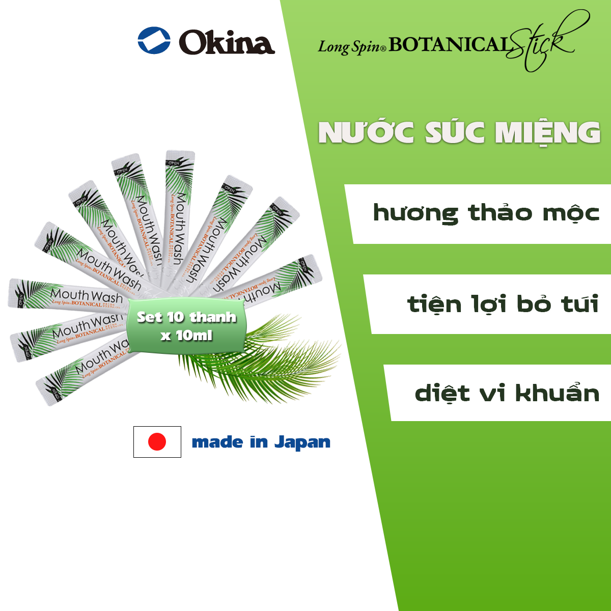 Nước súc miệng dạng thanh LONG SPIN BOTANICAL Nhật Bản hương Thảo Mộc – Combo 10 thanh x 10ml