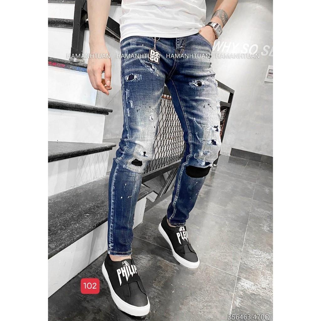 Quần jean nam cao cấp murad_fashion, quần bò nam dài màu xanh rách gối bó chân đẹp 2021 qjn102