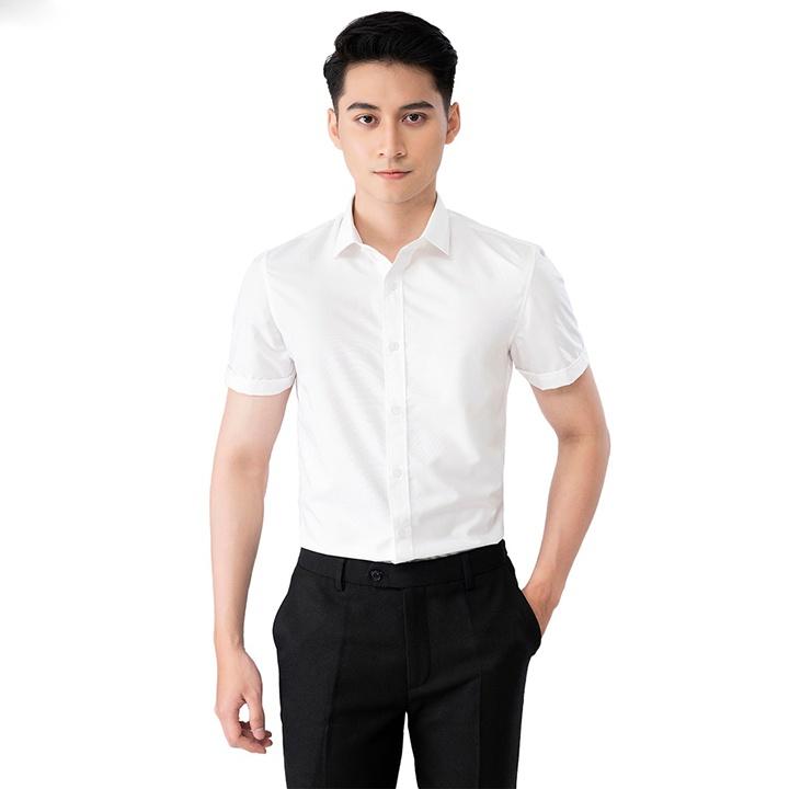 Áo sơ mi nam ngắn tay form dáng slim fit học sinh công sở vải lụa dãn mềm