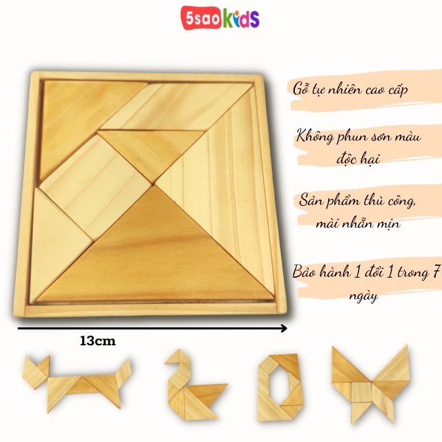 Bộ ghép hình tangram 7 miếng bằng gỗ - 5saokids