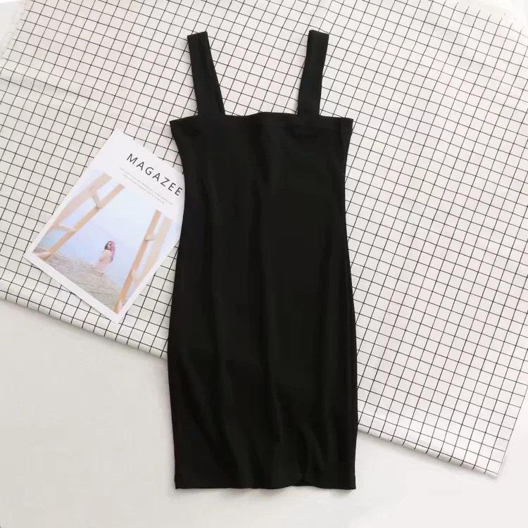 Đầm Váy Body Sexy Đầm Dáng Ôm 2 Dây Hở Lưng Dự Tiệc Màu Đen Chất Len Tăm - Quynhanhpuka