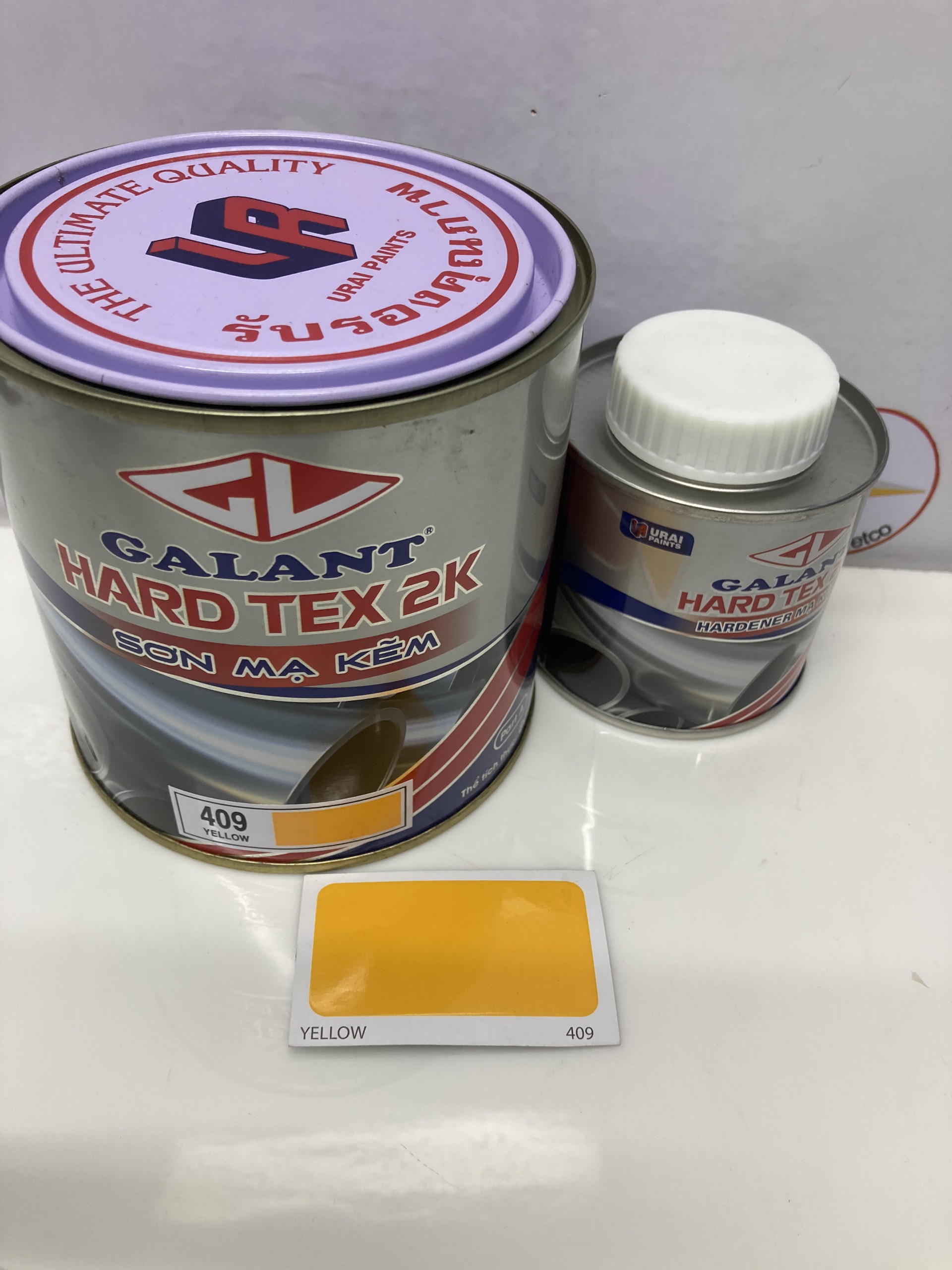 Sơn sắt mạ kẽm không cần lót Galant Hard Tex 2K Flat Yellow 409 1L/bộ
