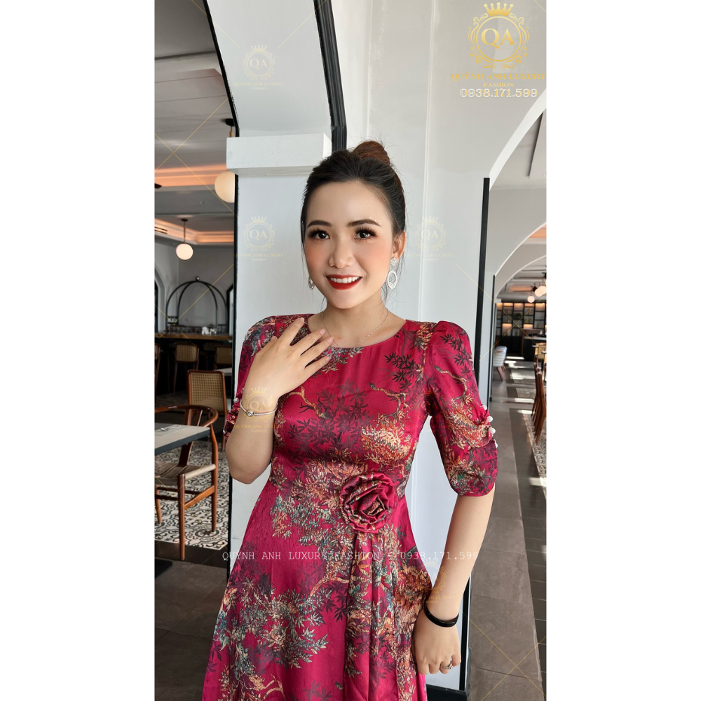 Váy Đầm Xoè Hoa Tone Hồng Đẹp Sang Trọng Cao Cấp Akina Dress