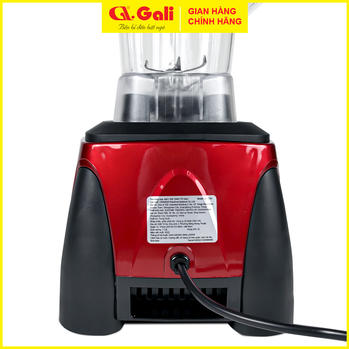 Máy xay sinh tố công nghiệp Gali GL-1525, công suất lớn 2200w, đa chức năng xay, hàng nhập khẩu bảo hành 24 tháng