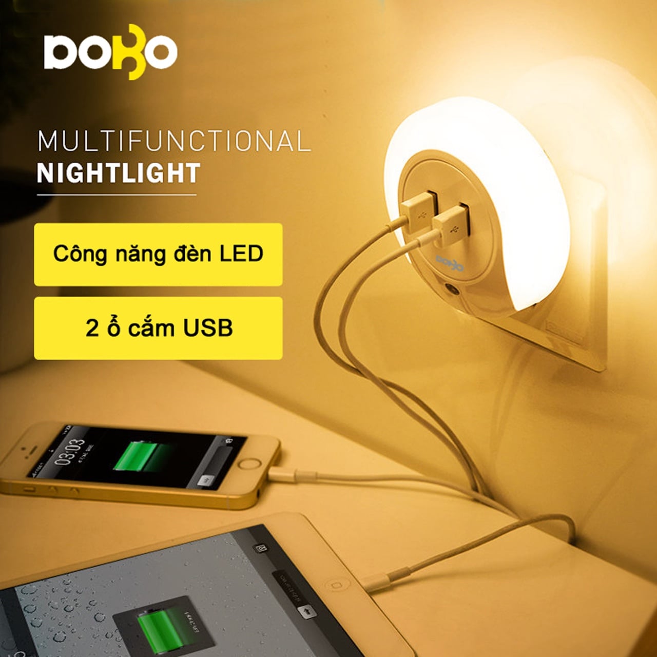 Đèn Ngủ LED Kèm Cảm Ứng Cơ Thể Thông Minh Dobo Electric Korea - Trắng