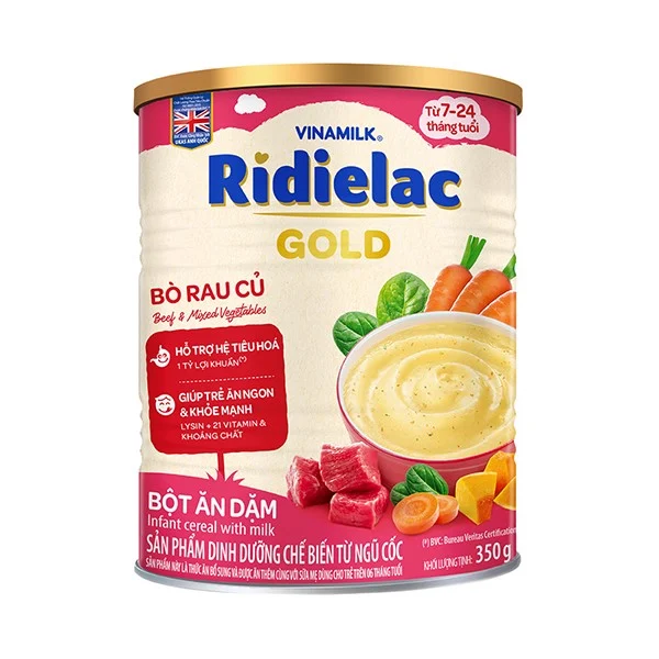 BỘ 3 LON BỘT ĂN DẶM RIDIELAC GOLD BÒ RAU CỦ - 350G