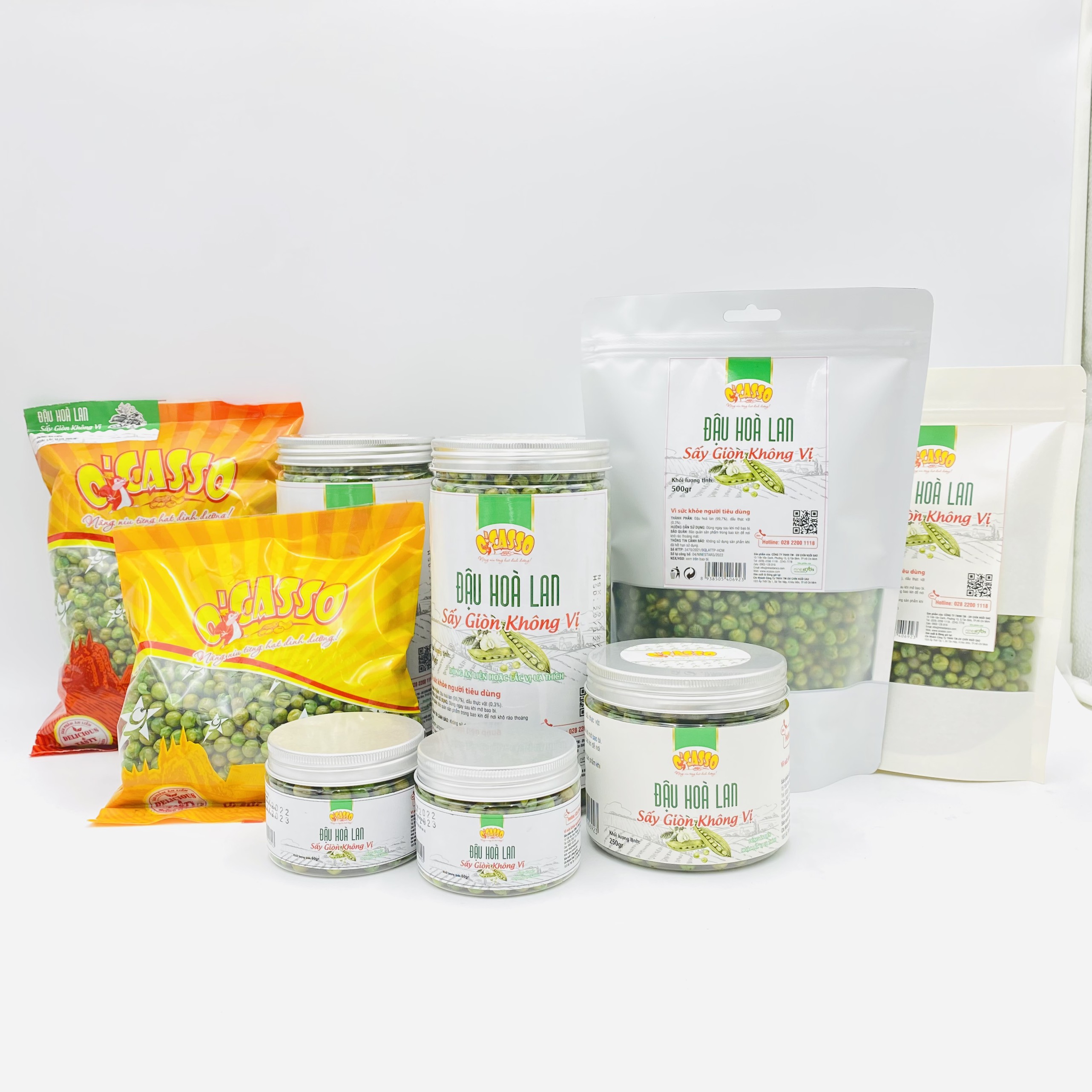 Đậu Hà Lan Sấy Giòn Không Vị O'Casso. Ăn liền hoặc lắc vị ưa thích Gói 500g
