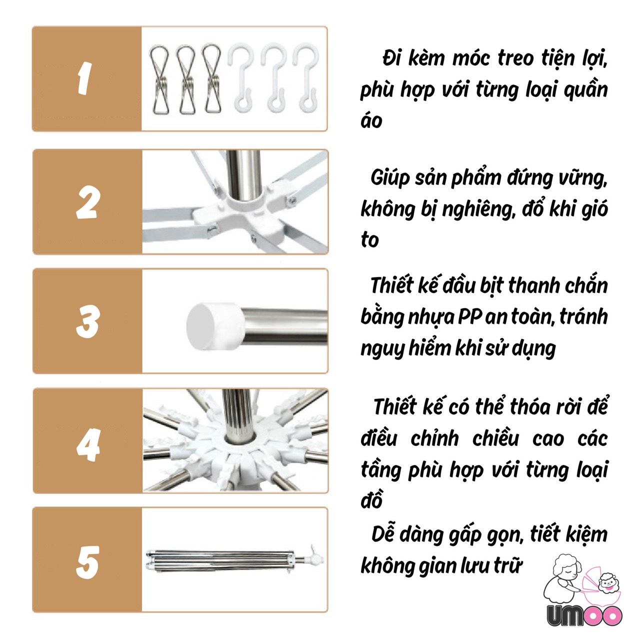 Gía Phơi Quần Áo Inox 3 Tầng Cho Bé, Có Thể Gấp Gọn