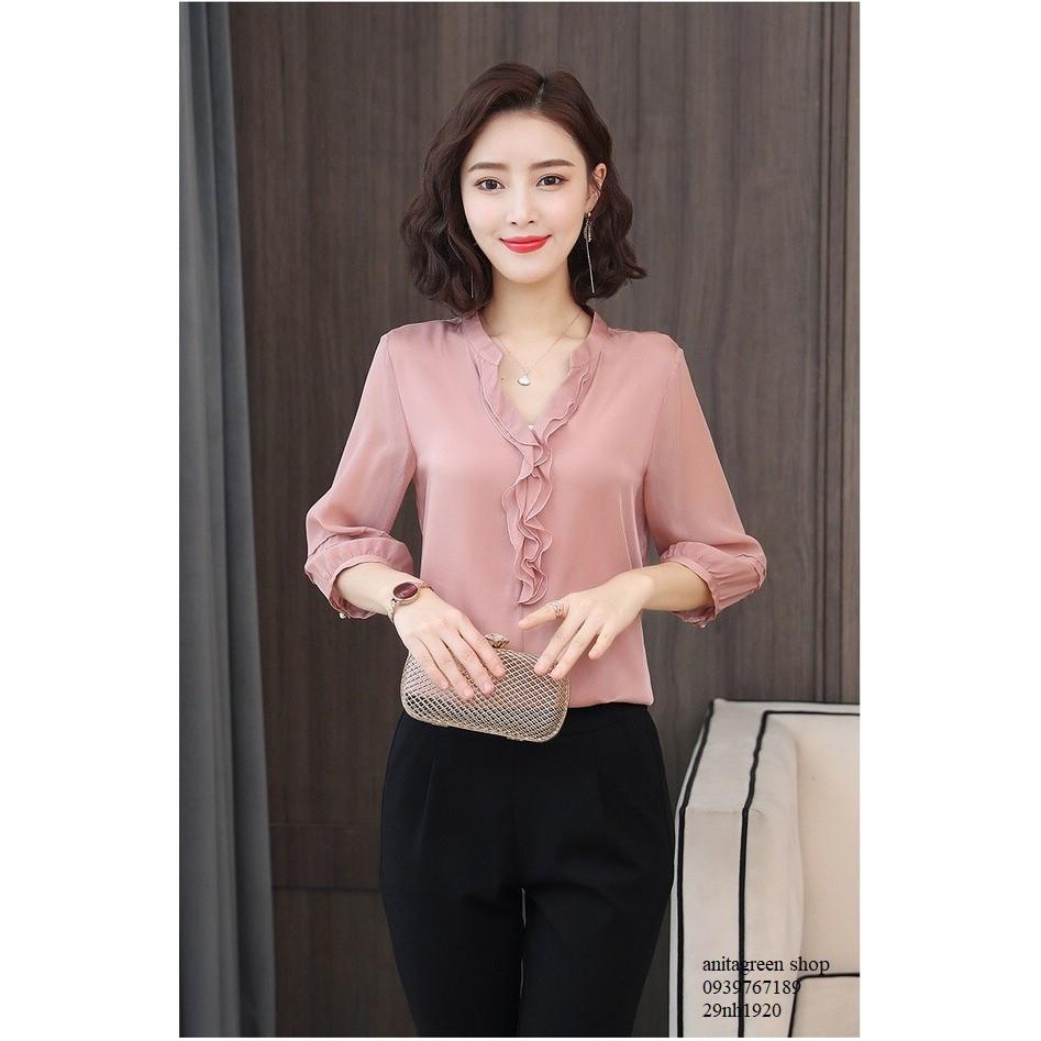 nh1920-SƠ MI NỮ VIỀN BÈO (thoi trang công sở anitagreen)