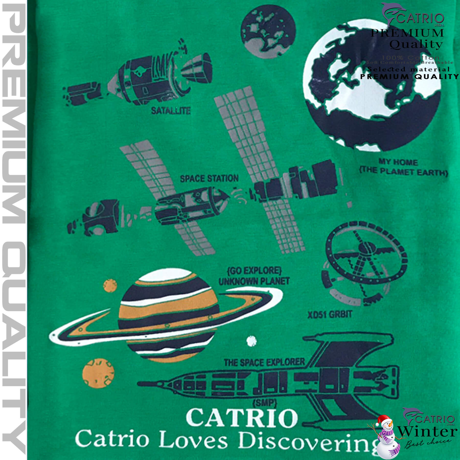 ÁO THUN DÀI TAY BÉ TRAI CATRIO in SPACE TRÁI ĐẤT màu XANH LÁ là áo phông tay dài trẻ em từ 8kg 10kg 12 kg .. 30kg (8 tuổi) cổ tròn vải dệt kim co giãn 4 chiều + quần dài cotton thành bộ đồ thu đông cho bé rất đẹp