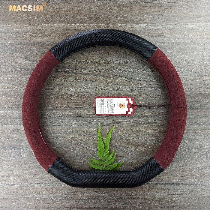 Bọc vô lăng cao cấp Macsim mã 8771 Dcut màu đỏ đô+ cacbon