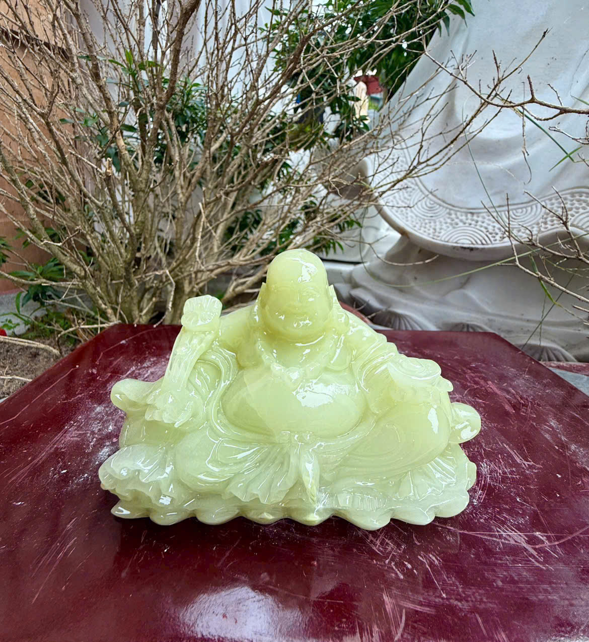 Tượng phật Di Lặc ngồi đá ngọc onyx trang trí phòng khách, bàn làm việc - Dài 15 cm