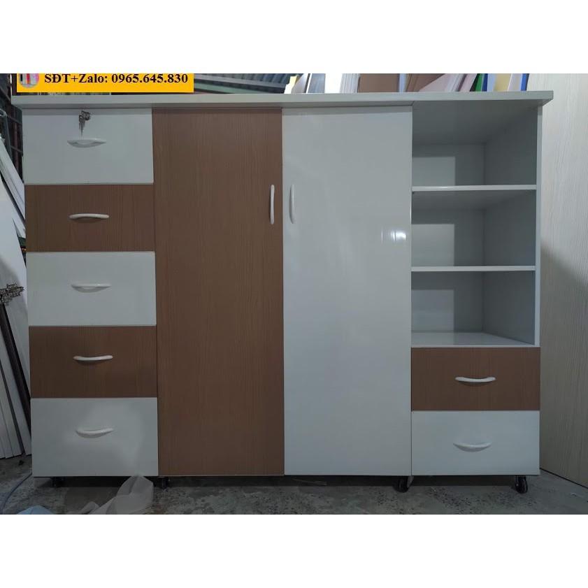 Tủ Nhựa Đài Loan Cao 1m25 Ngang 1m6 Màu Trắng Gỗ Đỏ 574