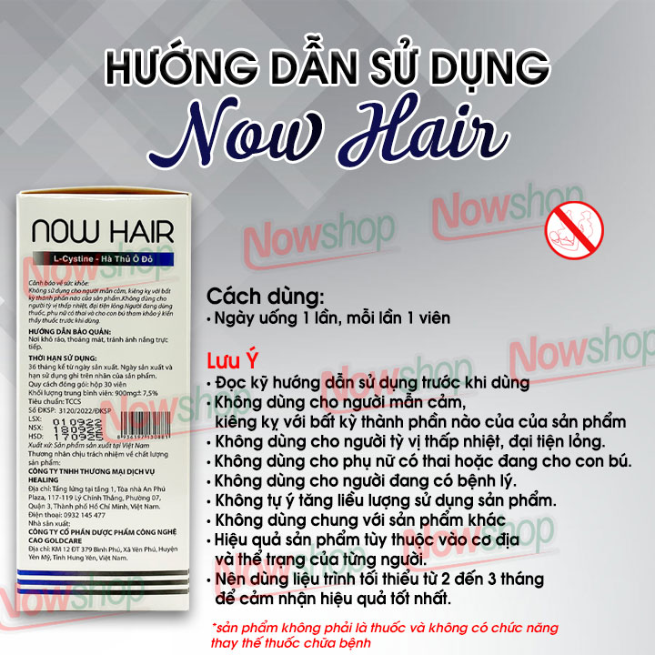 Viên uống hỗ trợ mọc và làm đẹp móng tóc Now Hair L - cystine Hà Thủ Ô Đỏ giúp giảm xơ rối gãy rụng làm đen cải thiện tóc bạc sớm