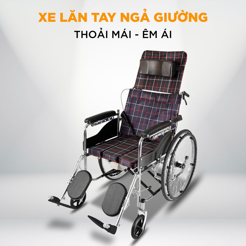 Xe lăn tay ngã lưng 6 nấc, có đệm và bô vệ sinh - NIKITA N213-1