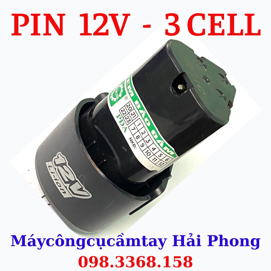 Pin Sạc 12V - 3 cell cho máy khoan, mài ,.( Cell pin 18650 Li-ion - 1500mA ..) . Chân pin TAM GIÁC
