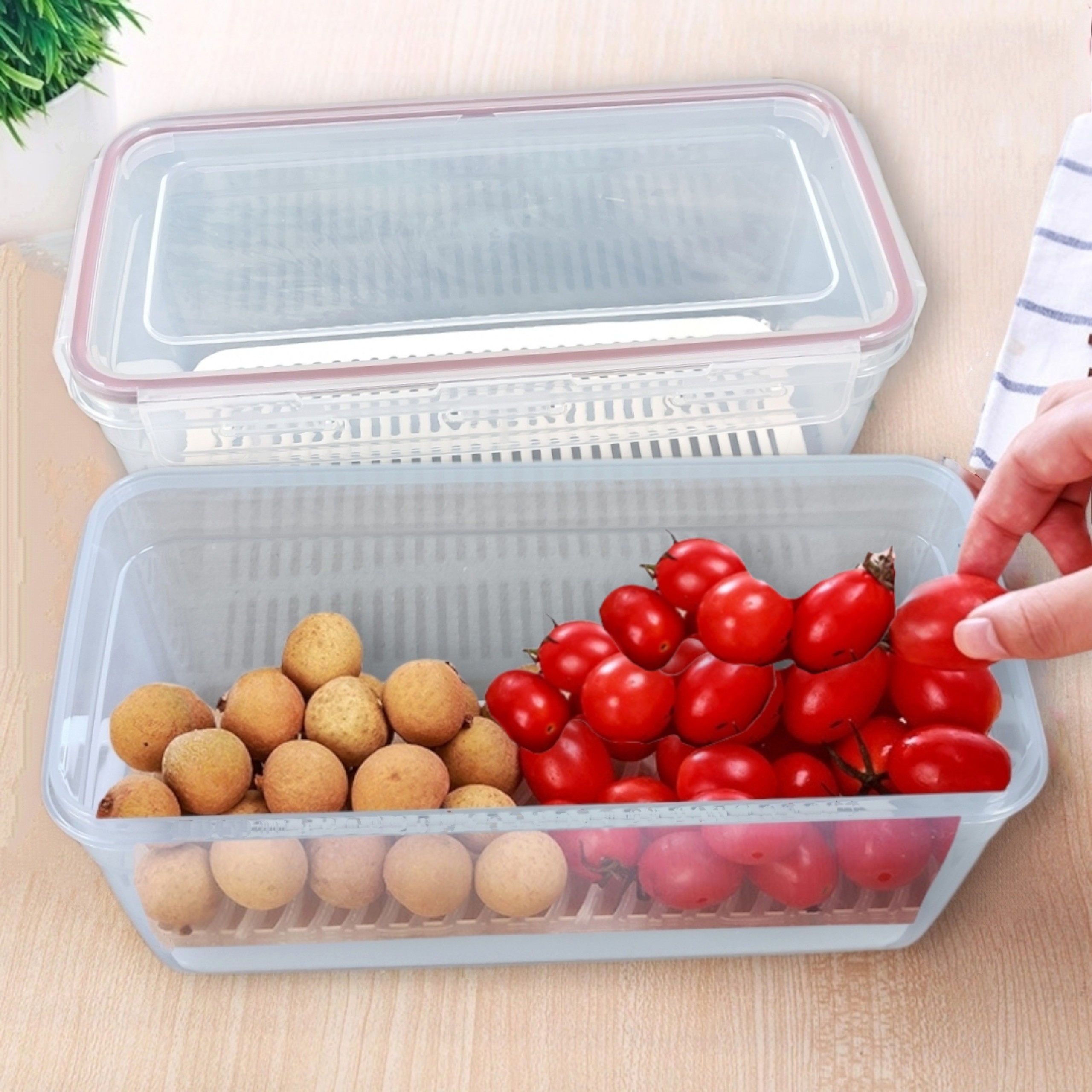 Hộp thực phẩm chữ nhật 4 khóa hàn quốc cao cấp nắp kín có khay chống ẩm, để tủ lạnh, lò vi sóng DT3400ml