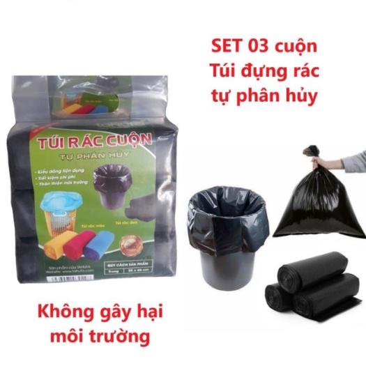 Set 3 Cuộn Túi Rác Tự Phân Hủy - Bao Rác Đen Kích Thước Lớn 55*65CM