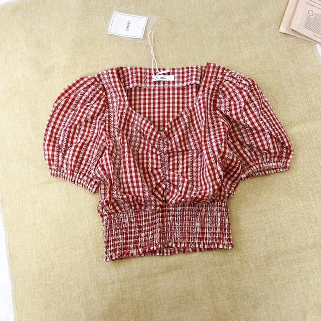 Áo croptop caro tay bồng nữ summer 2020