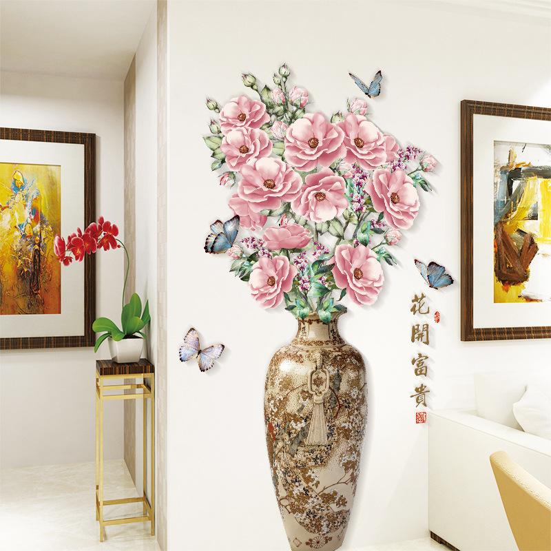 DECAL DÁN TƯỜNG BÌNH HOA HỒNG THỔ CẨM