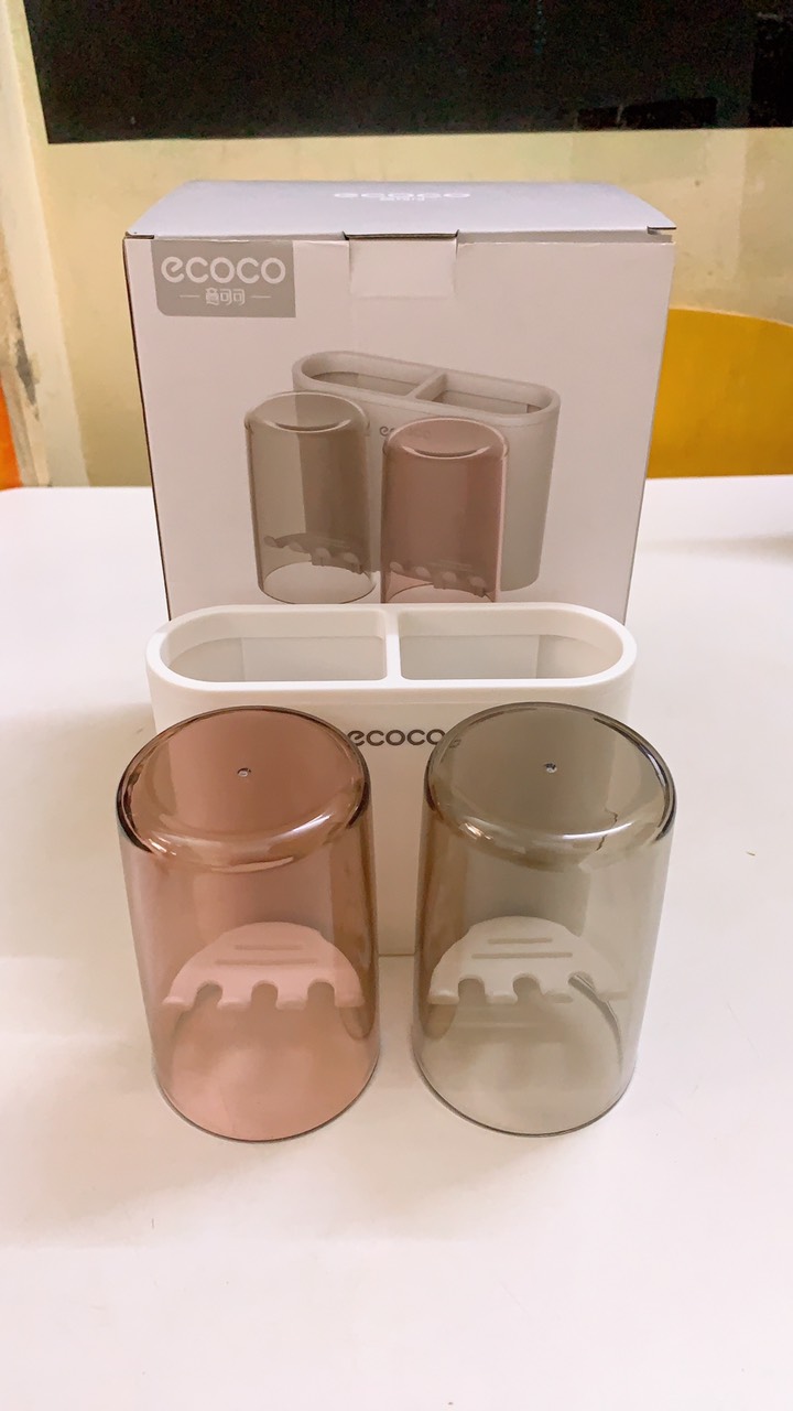 Kệ để cốc bàn chải đánh răng kèm hộp nhả kem đánh răng tự động ANVD Ecoco cao cấp không cần khoan tường