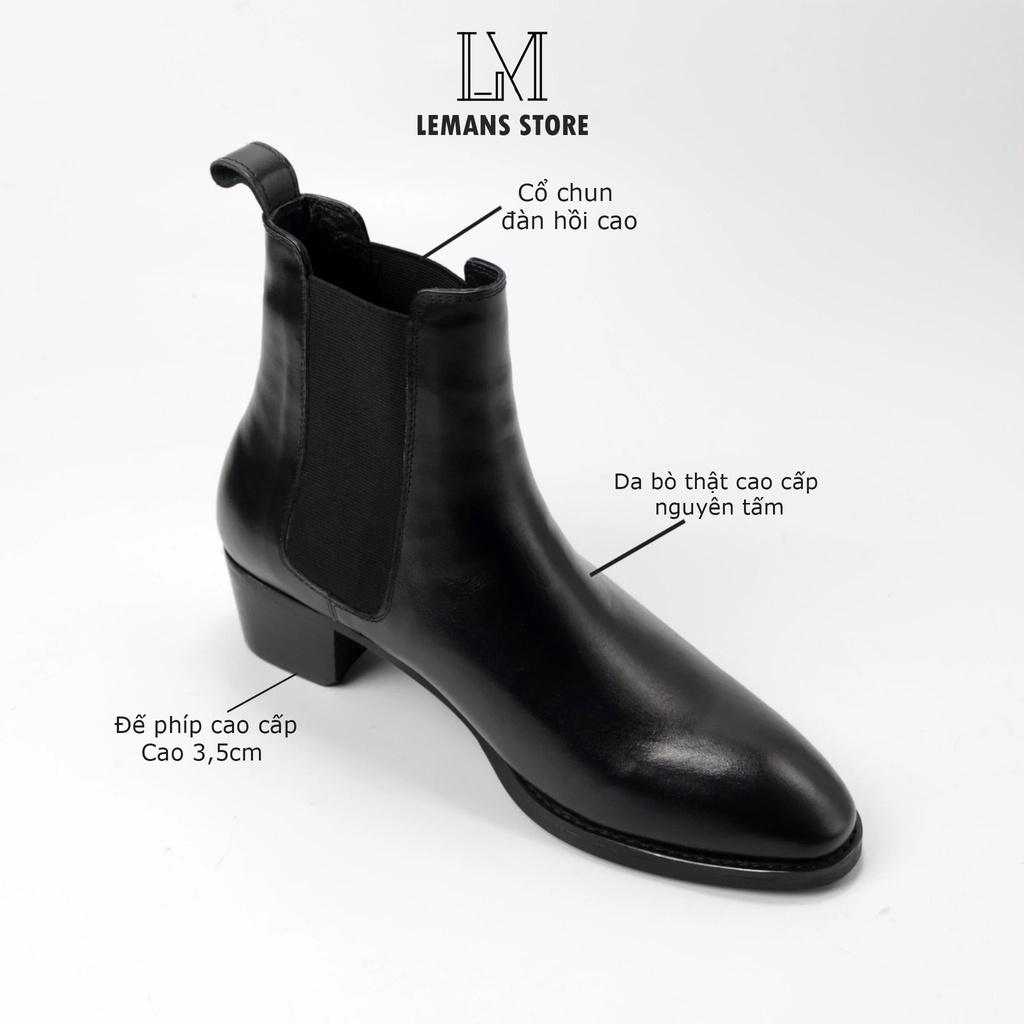 Giày Chelsea boots nam CB01 bản mũi nhọn, da bò cao ống cao,  LEMANS bảo hành 24tháng