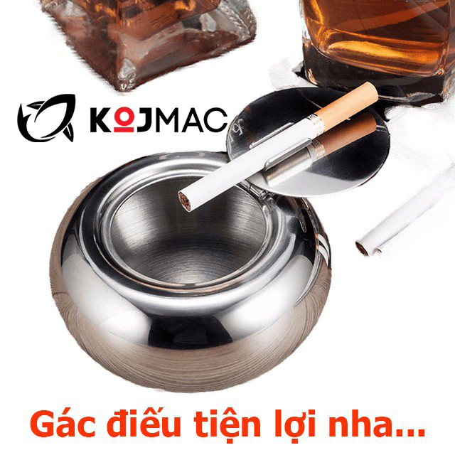 Gạt Tàn Thuốc Có Nắp Bằng Thép Không Gỉ KOJMAC Ashtray NTA045 - Hàng Nhập Khẩu ( Cao Cấp 2 Size Nhỏ mini &amp; Lớn, Kim Loại Mạ Inox Sáng Siêu Bền, Gạc Tàng Lá Khi Hút An Toàn Đậy Kín Mùi Giá Rẻ, Để Bàn Phòng Khách Sang Trọng )