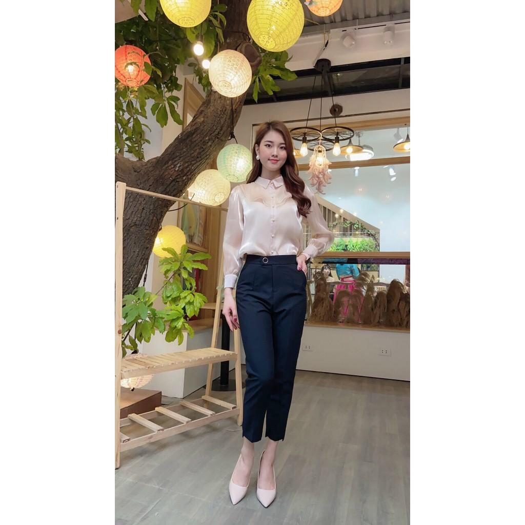 Quần baggy gấu lệchQuần nữ công sở khuy tròn 3 màu chất vitex mịn dầy sành điệu cho nữ