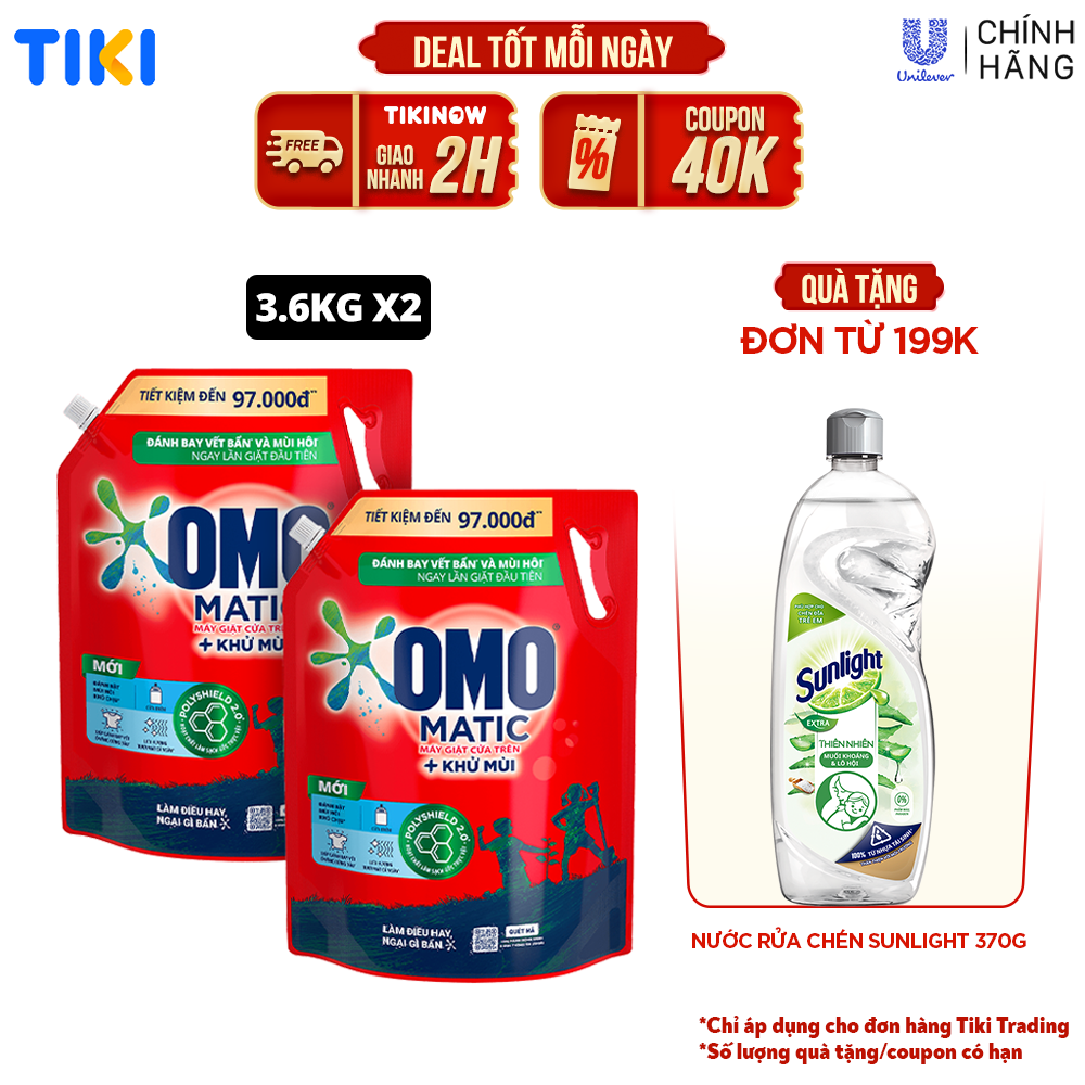 TúI Nước Giặt Omo Matic Cho Máy Giặt Cửa Trên Xoáy Bay Vết Bẩn Sạch Bẩn Khử Mùi Toàn Diện 3.9Kg