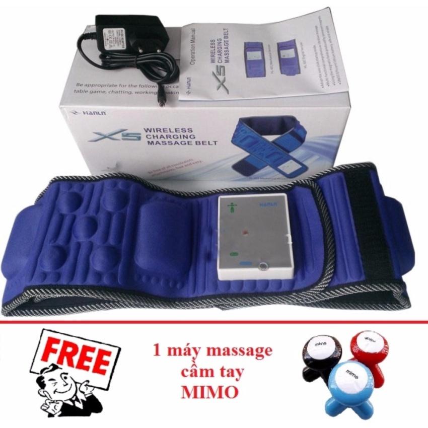 Đai mát xa m mỡ bụng X5 tích hợp pin (Xanh đen) + Tặng 1 máy massage cầm tay MIMO