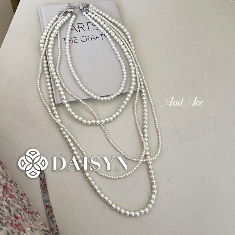 N391 vòng cổ hạt Trai, dây chuyền hạt bẹt 5 sợi dài nhiều kích cỡ hạt kiểu dáng sang trọng cho nữ