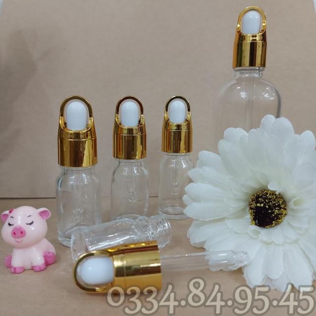 Chai thủy tinh TRONG nắp bóp quai xách vàng, giỏ hoa 5ml 10ml 20ml 30ml 50ml 100ml - Lọ chiết tinh dầu, đựng serum