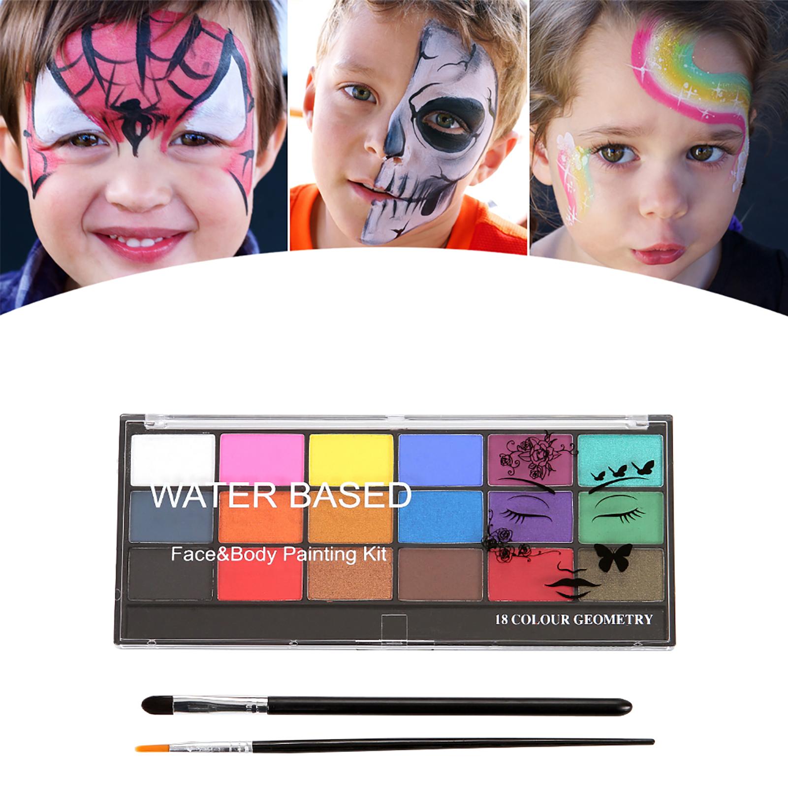 Face Paint Kit 18 Color Washable Water Based Body Painting With 2 Brushes Safe & Non-Toxic Paints Palette Professional