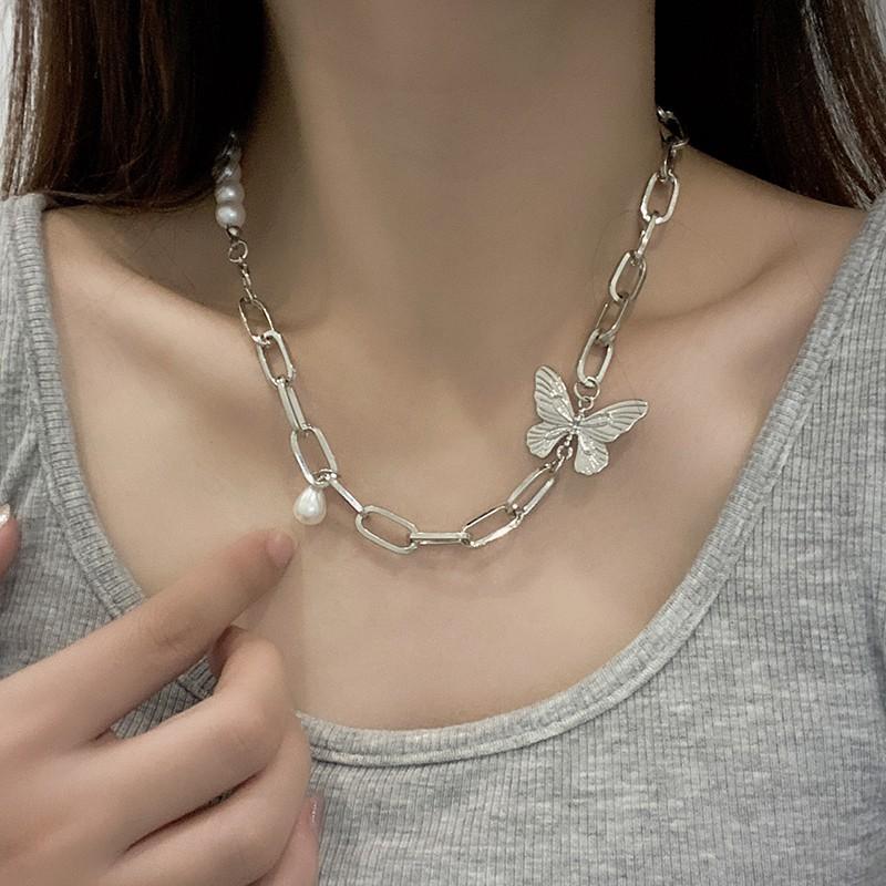 Vòng cổ Kim Loại Hình Bướm Đính Ngọc Trai Nhân Tạo Thời Trang