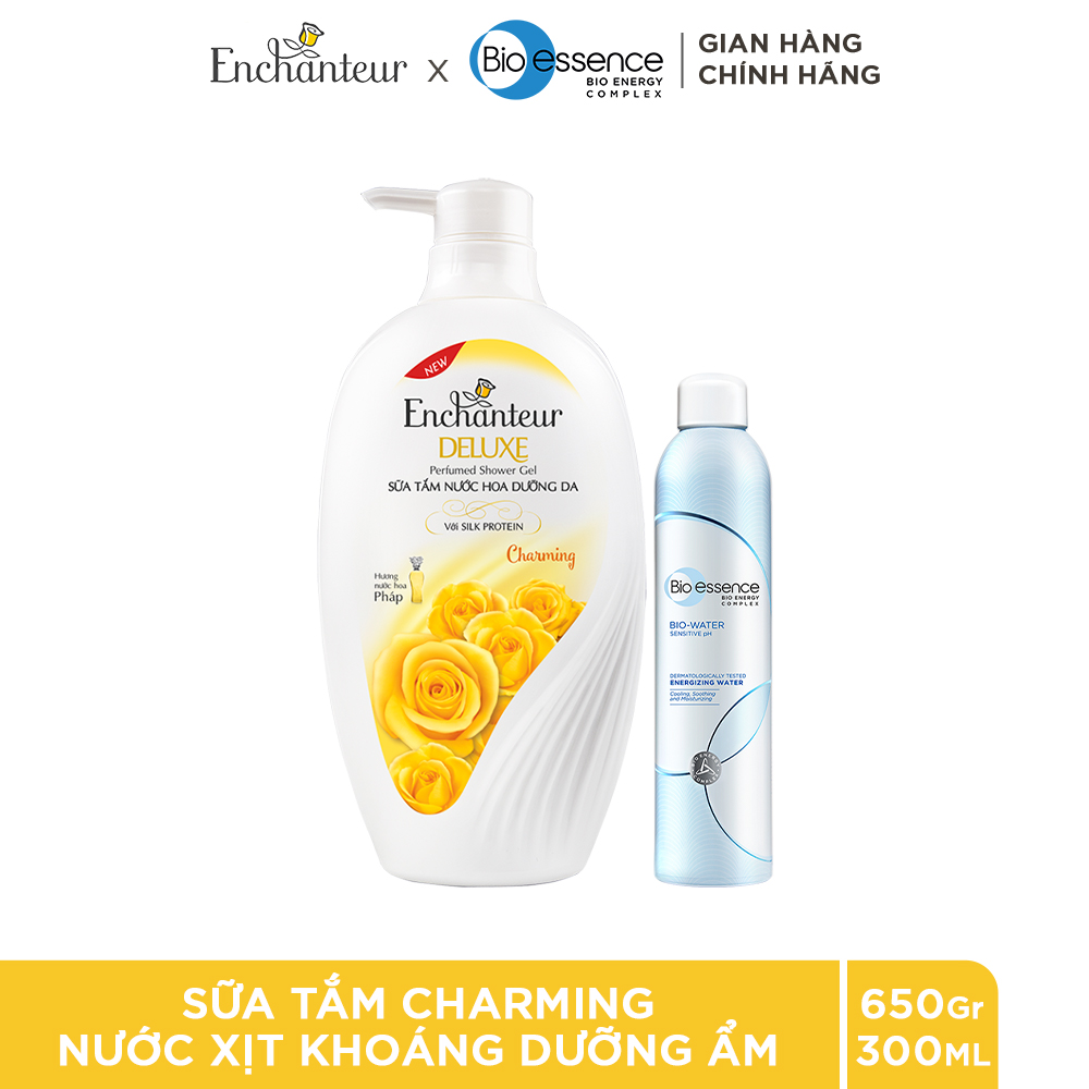 Combo Enchanteur sữa tắm dưỡng da hương nước hoa Charming 650g và Nước xịt khoáng Bio-essence dưỡng ẩm da 300ml