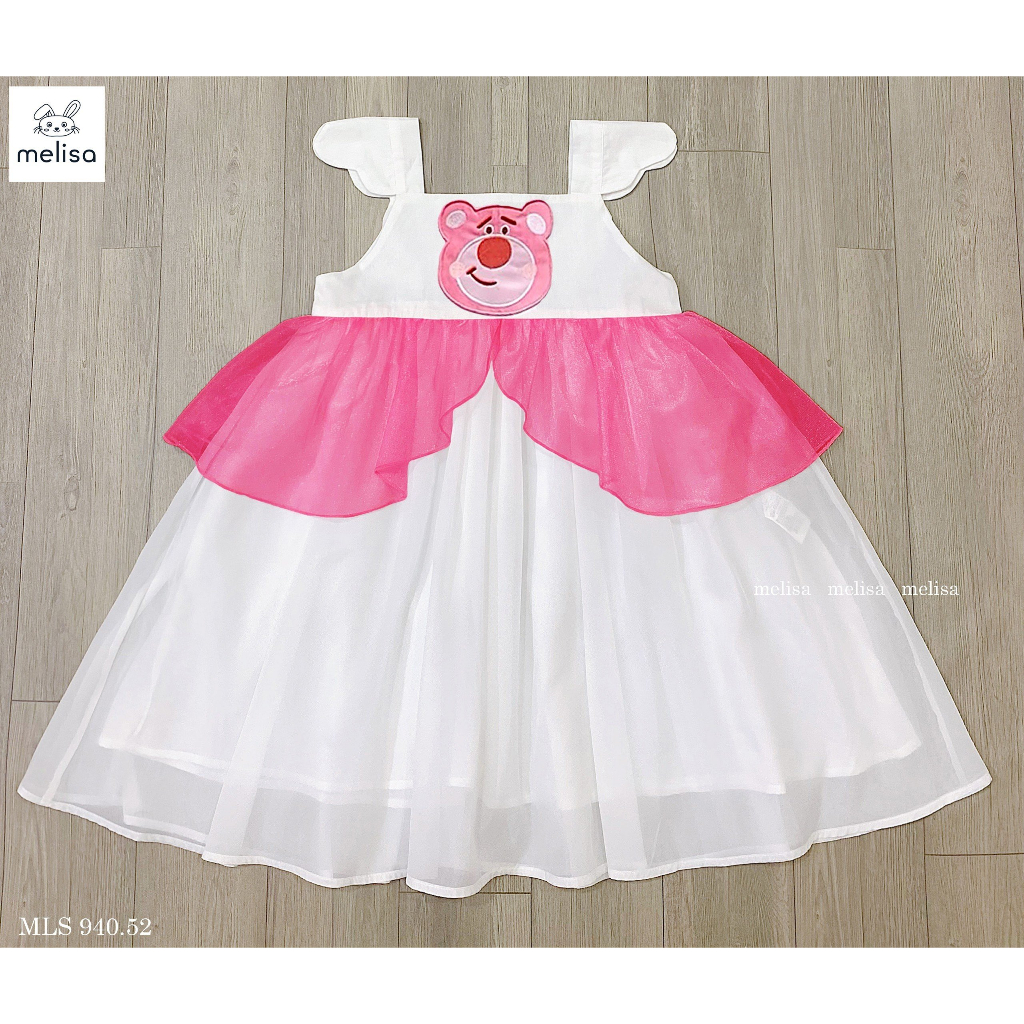 Đầm công chúa gấu dâu Lotso cho bé gái từ 12-35kg chất voan mềm mát