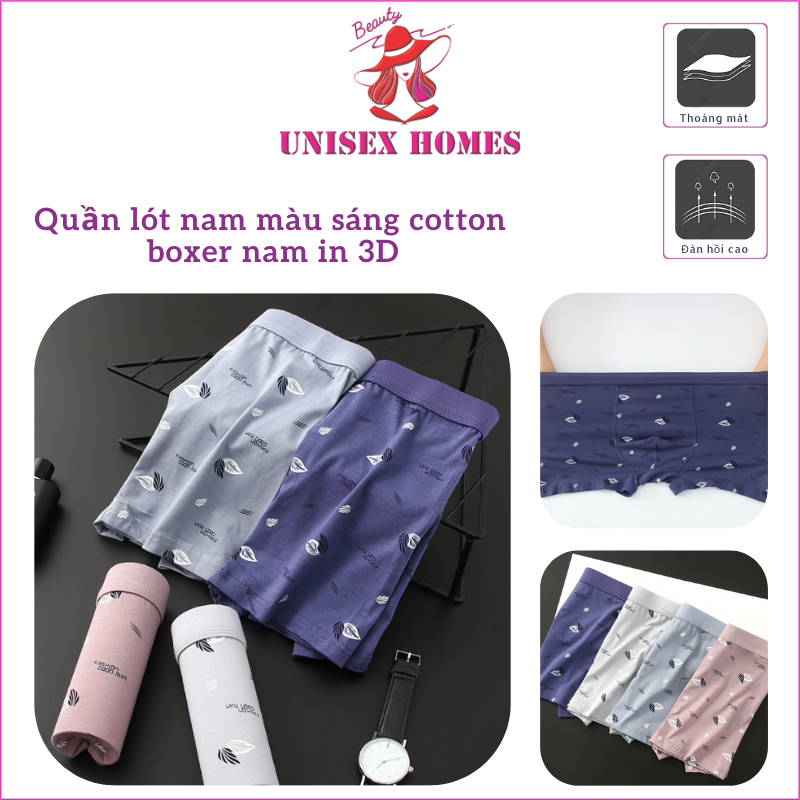 Quần Lót Nam Màu Sáng Cotton Boxer Nam In 3D Mẫu Ngẫu Nhiên - Hàng Nhập Khẩu