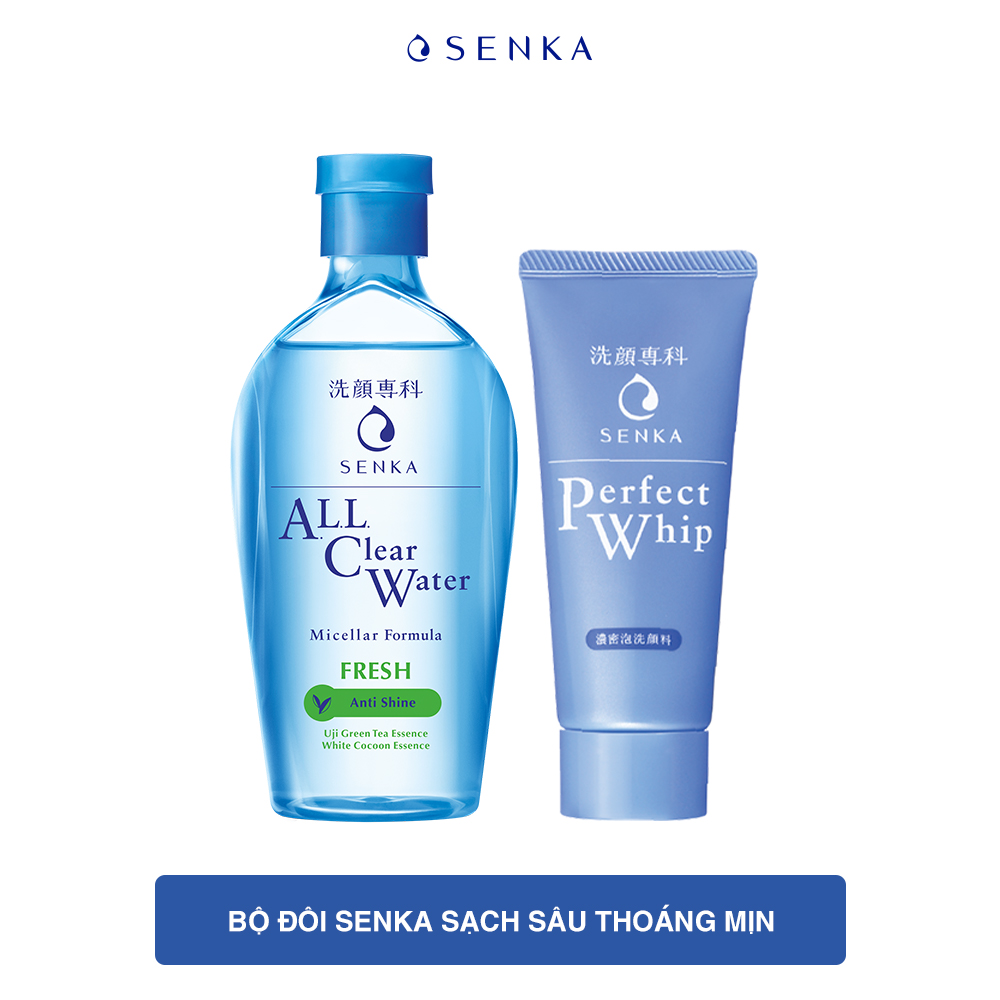 Bộ đôi Senka sạch sâu thoáng mịn (Nước tẩy trang Senka Water Fresh 230 ml + Sữa rửa mặt Senka Perfect Whip 50g)