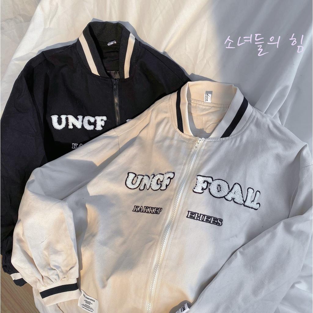 Áo khoác bomber thêu chữ UNCF trước ngực form rộng ulzzang - Made by Fiin