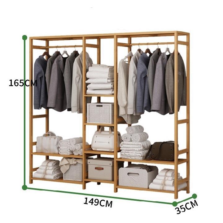 RE0612 Tủ treo quần áo gỗ tre mẫu lớn 165cm - Tủ quần áo gỗ tre - Tủ quần áo nhiều tầng