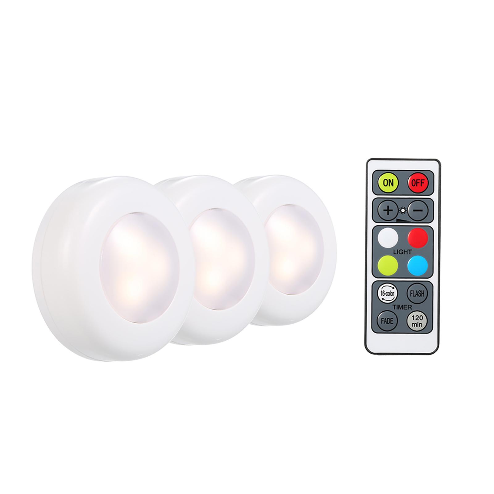 RGB LED Under Cabinet Lamp Puck Light 6 Pack with Remote Control Brightness Adjustable Dimmable Timing Supported 16