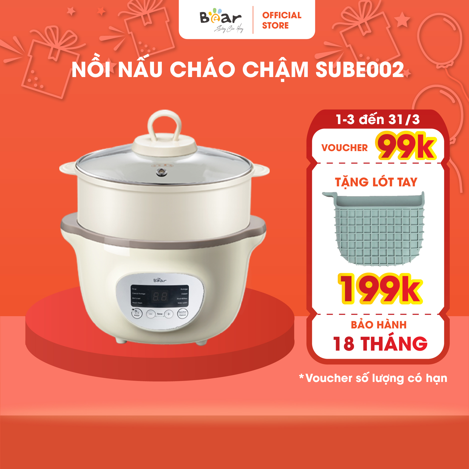 Nồi nấu cháo cho bé ninh hầm cách thuỷ 1.6L có thể vừa nấu vừa hấp củ quả - Hàng nhập khẩu