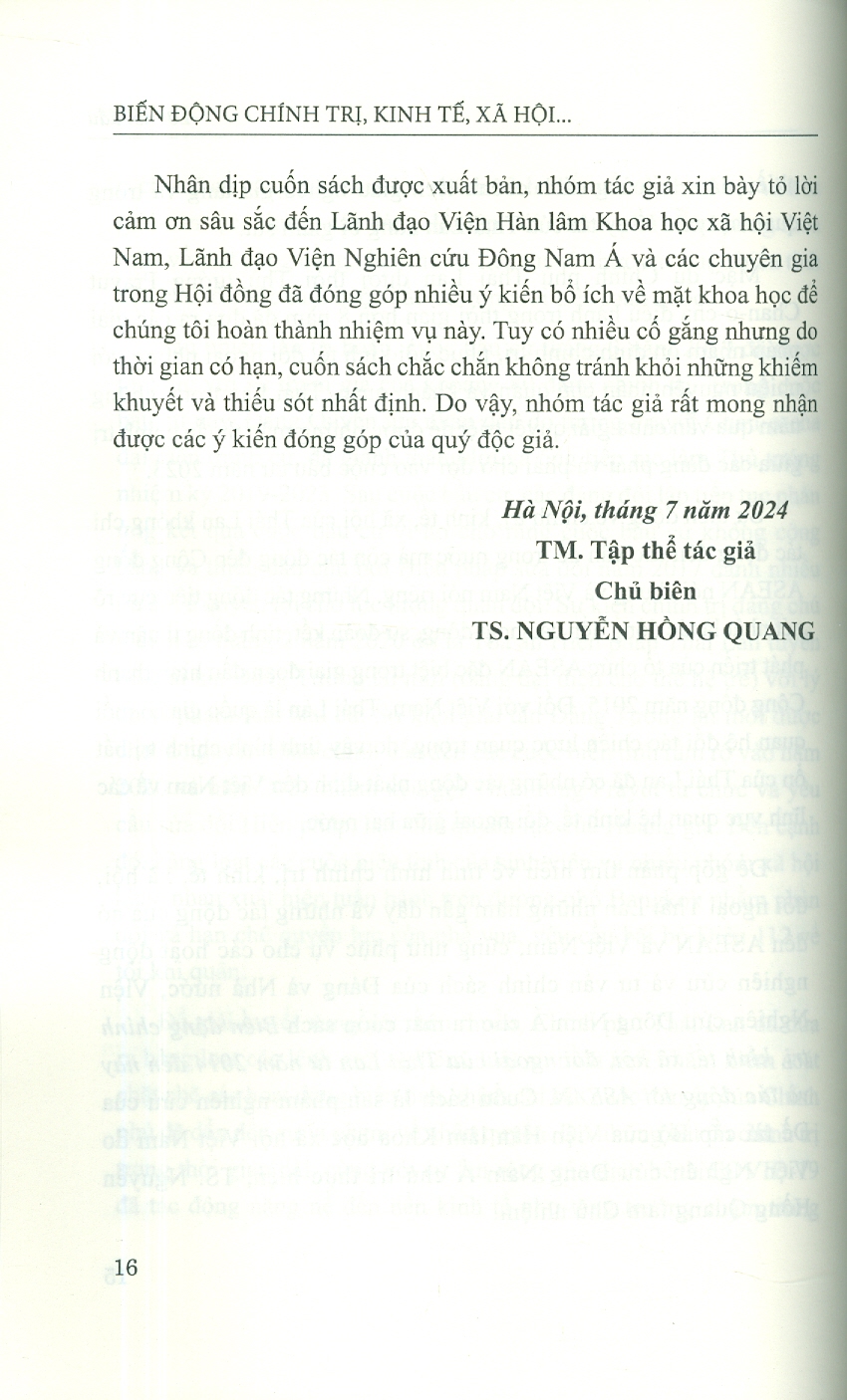 Biến Động Chính Trị, Kinh Tế, Xã Hội, Đối Ngoại Của Thái Lan Từ Năm 2014 Đến Nay Và Tác Động Tới Asean (Sách Chuyên Khảo)