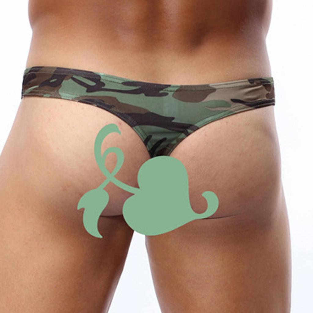 Mens Camouflage T-Back Underwear Low-rise Bikini G-String Thong Briefs