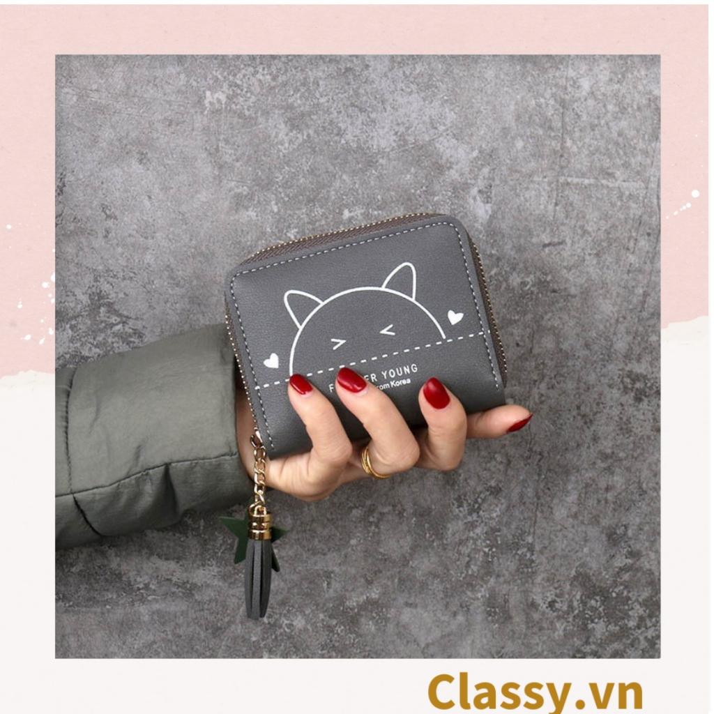 Ví nữ mini  Classy hoạt tiết mèo con nhiều màu cao cấp có khóa kéo T1162