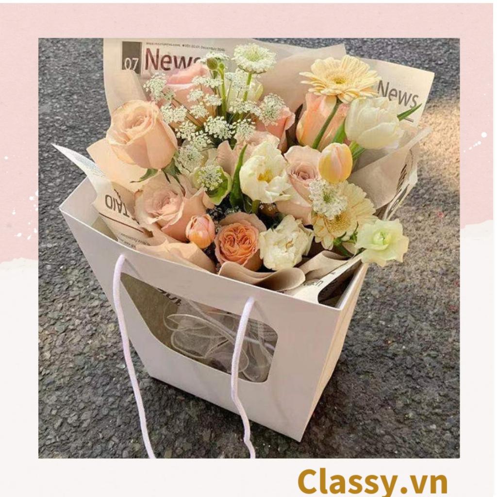 Túi giấy Classy hồng trong suốt kích thước 25x15x35CM dùng làm quà tặng đựng hoa, đựng gấu bông Q1404