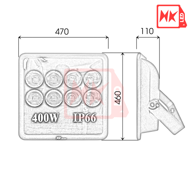 HKLED - Đèn pha tròn vuông LED ngoài trời 400W - IP66 - DPTV400