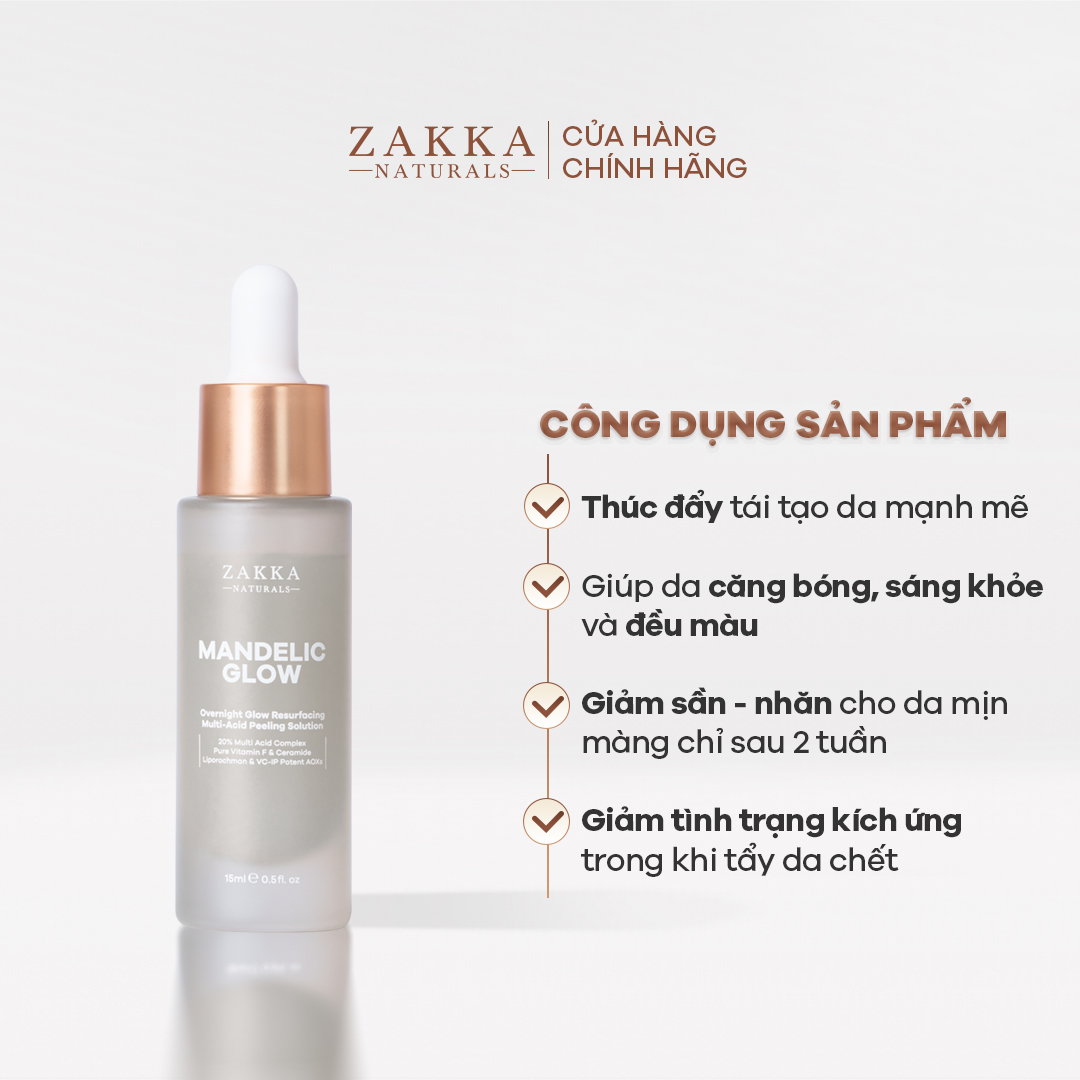 Tinh Chất Tái Tạo Và Căng Bóng Da Mandelic Glow Zakka Naturals 15ml
