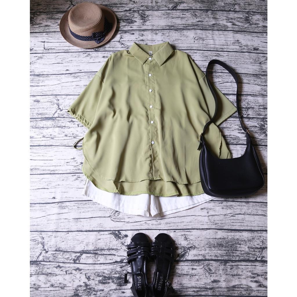 ÁO SƠ MI OVERSIZE VẠT HIGHLOW THẮT DÂY HAI BÊN
