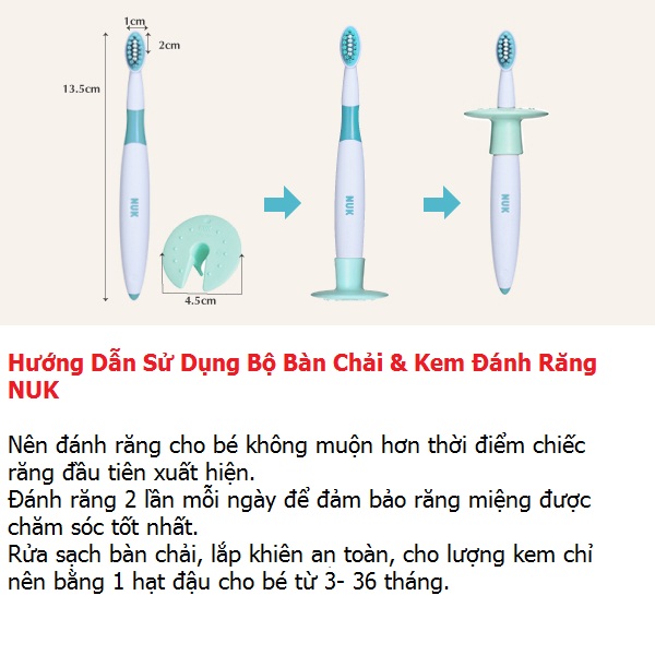 BỘ BÀN CHẢI VÀ KEM ĐÁNH RĂNG NUK CHO BÉ 3-36 THÁNG TẶNG 2 ZIPER 12CM